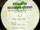 Just For You 78 RPM Transcription Associated Recording Studios Acetate Audiodisc