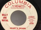 Billy Joe Royal - Heart's Desire / Deep Inside Me 45 RPM -Tested VG Vinyl Promo