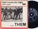THEM Here Comes The Night danish 45PS 1965 Van Morrison Decca 7”