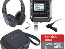 Zoom F1 Field Recorder Lavalier Package, Headphones, Carrying Bag, 32GB Card
