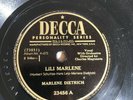 PERSONALITY 78 Marlene Dietrich sings LILI MARLENE on Decca 23456 in V+