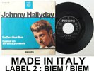 JOHNNY HALLYDAY DA DOU RON RON 45 T VINYLE ITALIEN POCHETTE BLEU & BLANC ITALIE