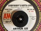 ARTHUR LEE 45 RPM Record  EVERYBODY'S GOTTA LIVE / LOVE JUMPED THROUGH MY WINDOW