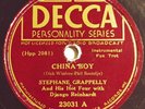 Stephane Grappelly w/Django Reinhardt: China Boy/Moonglow - Decca 23031, Jazz 78