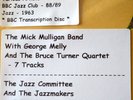 BBC Transcription Disc - BBC Jazz Club, Mick Mulligan, George Melly 1964
