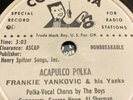 78 Rpm; Frankie Yankovic ; Acapulco Polka & Red Lips Waltz; Promo Columbia-38923