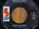 GLEN GARRISON I Feel A Sin Coming On/Burn Me Down KAPP Rockabilly Country 45 VG+