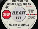 Melodic Honky Tonk / Country Bopper 45 CHARLIE ALBERTSON I Appreciate STOP promo