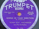 SONNY BOY WILLIAMSON Going In Your Direction/Red Hot Kisses TRUMPET BLUES 78 V+