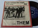 Mega rare Them single Here Comes The Night Van Morrison Decca Denmark VG+/VG++