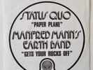 Status Quo/Manfred Mann's 1972 French Promo single.Paper Plane.