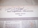 GLENN GOULD AUTOGRAPHED 1ST LP MARCH 57 VERY RARE BACH THE GOLDBERG VARIATIONS E