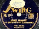 Django Reinhardt : Douce ambiance / Cavalerie DISQUE 78 tours rpm SWING SW. 183