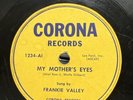 Personality-78 RPM-Frankie Valli's Very First Record-My Mother's Eyes-Rare-V+