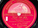 Leo Marjane : Soir indigo / C'ètait trop beau DISQUE 78 rpm GRAMOPHONE K-8347
