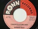 BARBARA WEST - CONGRATULATIONS BABY - RONN RECORDS 32. VG+