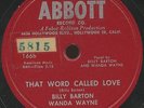 Rare Country 78- Billy Barton/Wanda Rogers- That Word Called Love- Johnny Horton