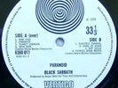 BLACK SABBATH - Paranoid LP - 1970 UK - 1st Press - NO SLEEVE -  LISTEN MP3