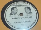 VERY RARE - Abbott And Costello 78 RPM Castle Records WHO'S ON FIRST?  E