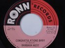 Northern Soul 45 BARBARA WEST Congratulations Baby RONN VG+ HEAR m